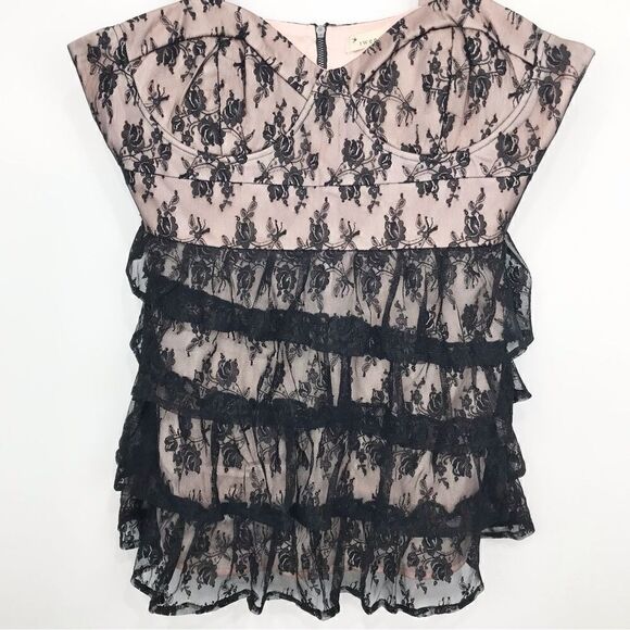 Twenty One 2000's Black Lace Romantic Ruffle Bustier Camisole Retro Tank Blouse - Picture 2 of 16